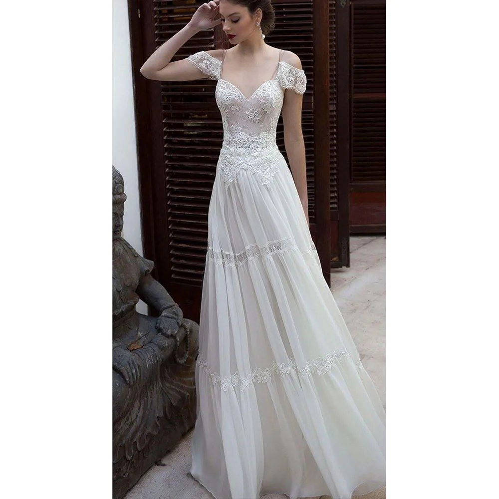 

Simple Evening Wedding Dresses V Neck Off The Shoulder A Line Banquet Celebrity Marry Female Gowns Exquisite Perspective