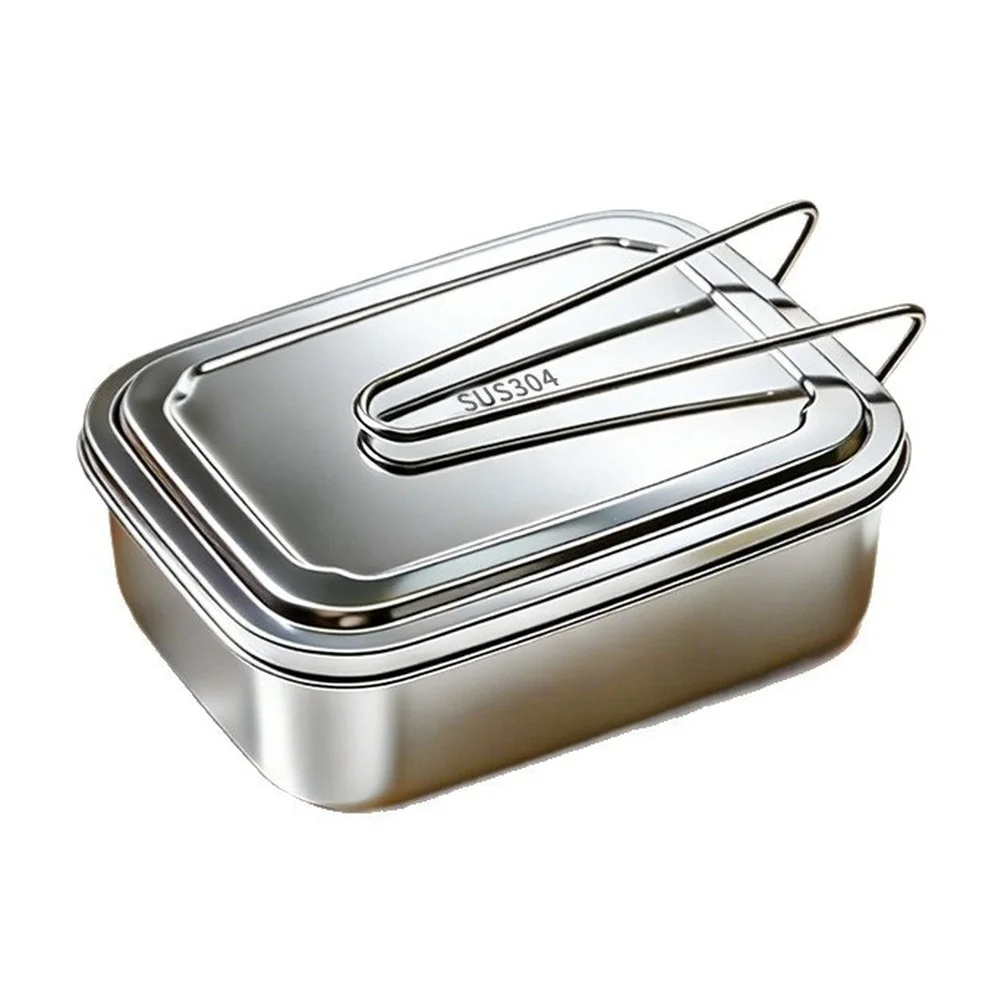 For Daily Meal Carrying Silver 304 Stainless Lunch Box Portable Lunch Tin High Temperature Resistant Seamless Design