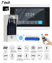 New 5in1 Fingerprint Unlock Tuya Smart 1080P 7inch LCD Wifi Video Intercom System Video Door Phone Camera with Motion Detector