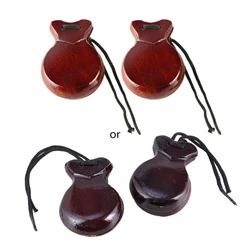 2 Pcs Wood Spanish Castanets Flamenco Dance Castanets with String Hand Clappers Children Percussion Musical Instrument