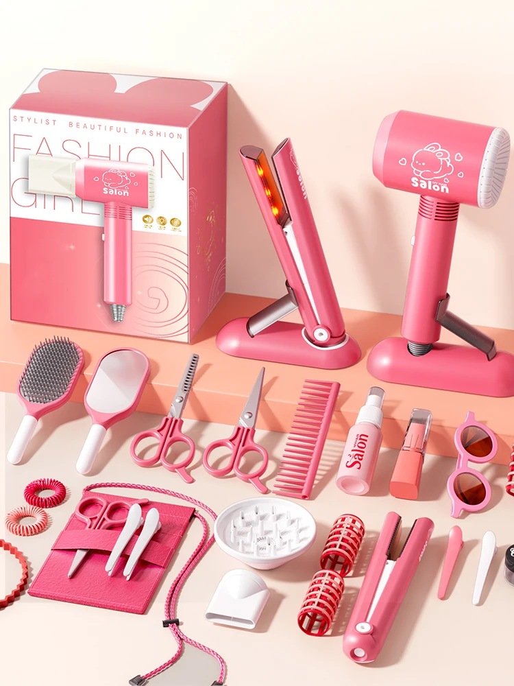 Juguetes de maquillaje para niños, Kit de simulación de corte de pelo, secador de pelo, juego de rol, Juguetes Educativos para niñas, regalos de juego de simulación