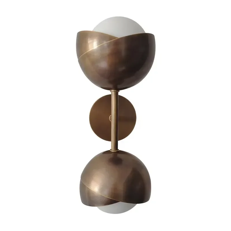 Minimalist Full Copper Flower Buds Bedroom Bedside Wall Sconce American Antique Entry Model House Glass Wall Sconce