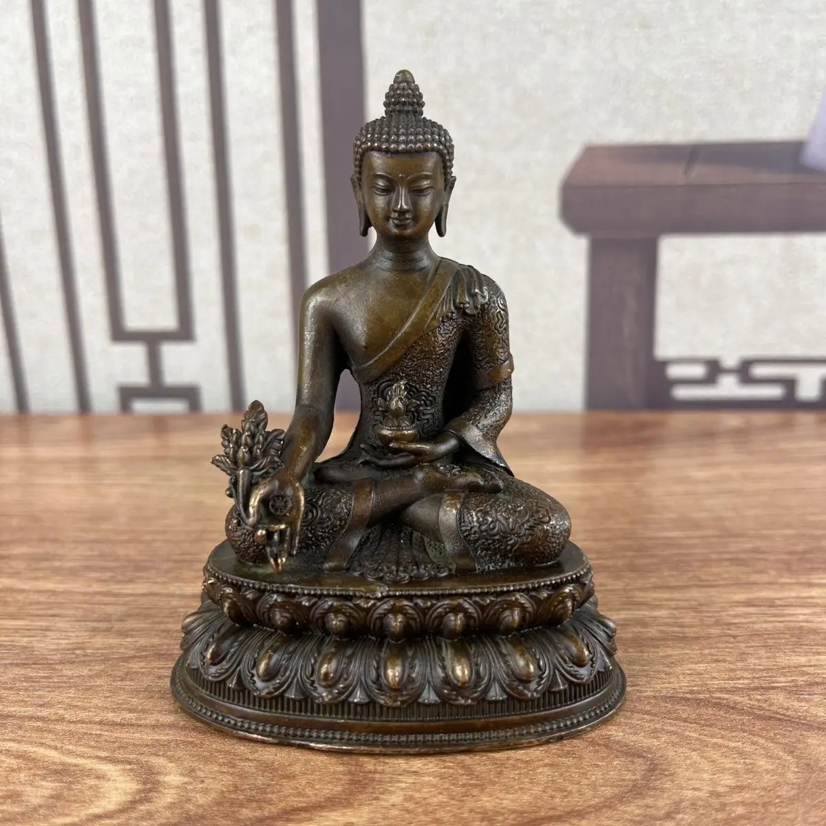 Antique Buddha statue Medicine Master Buddha desktop Medicine King Bodhisattva offering tantra home decoration to ensure safety