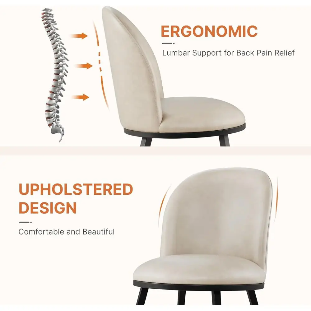 مجموعة من 6 كراسي طعام منجدة من الجلد الصناعي مع مسند ظهر مريح وأرجل معدنية، كراسي غرفة طعام حديثة باللون البيج للمنزل #4