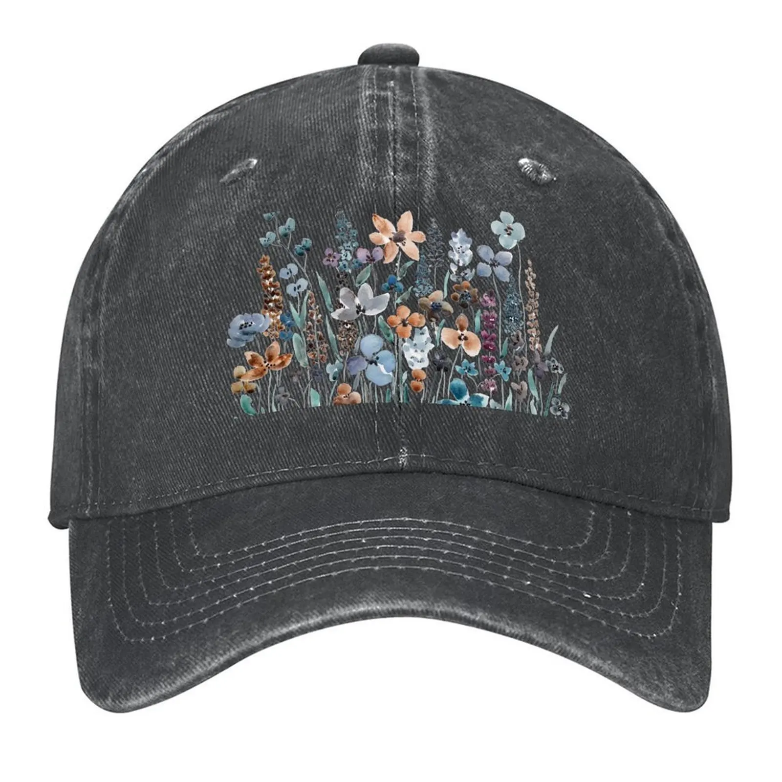 

watercolor blue brown wildflower field Baseball Cap Uv Protection Solar Hat Rugby Hat Baseball Cap designer cap For Men Women's