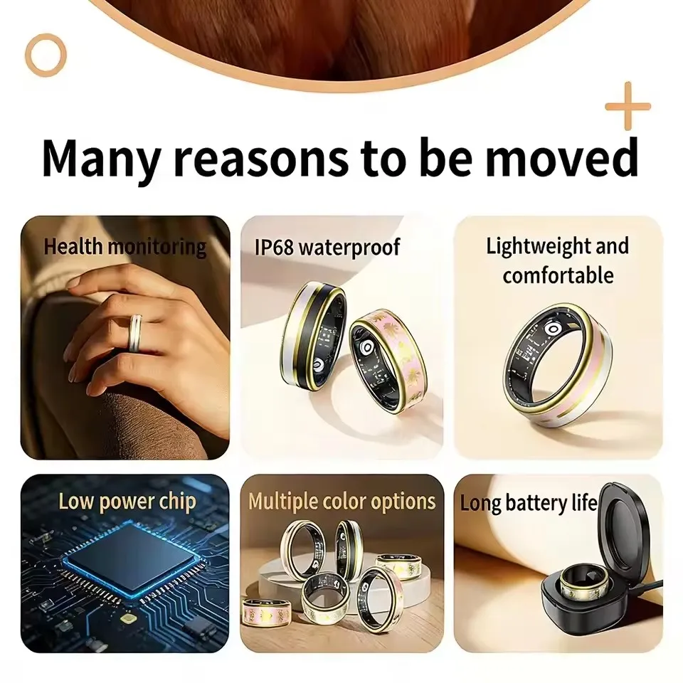 

2026 New Enamel Smart Ring Heart Rate Blood Oxygen Sleep Monitor Gesture Video Navigation Family Care 5ATM Waterproof Smartring