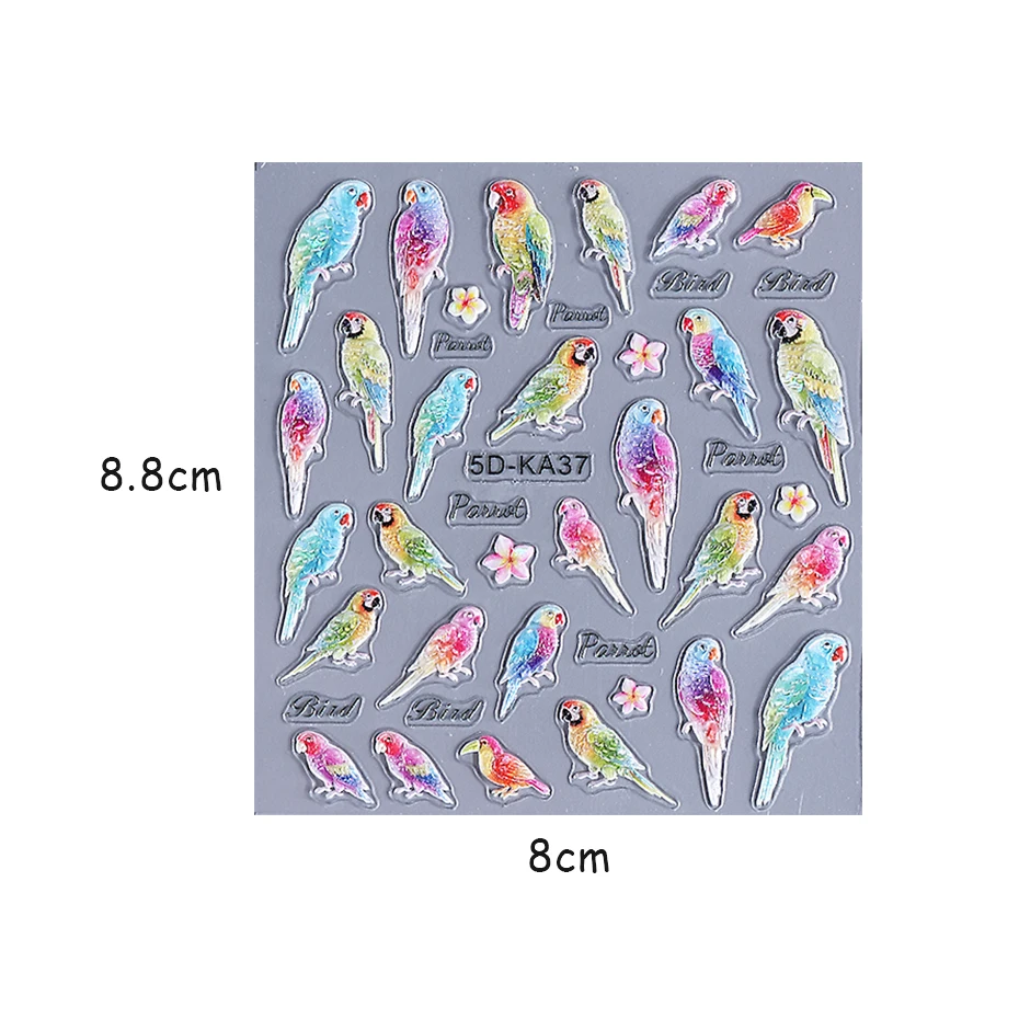 1/2 قطعة 5D تنقش الببغاء الطيور مسمار الفن ملصقات الاستوائية ورقة زهرة فلامنغو تصميم مسمار الشارات الديكور DIY بها بنفسك مانيكير المنزلق