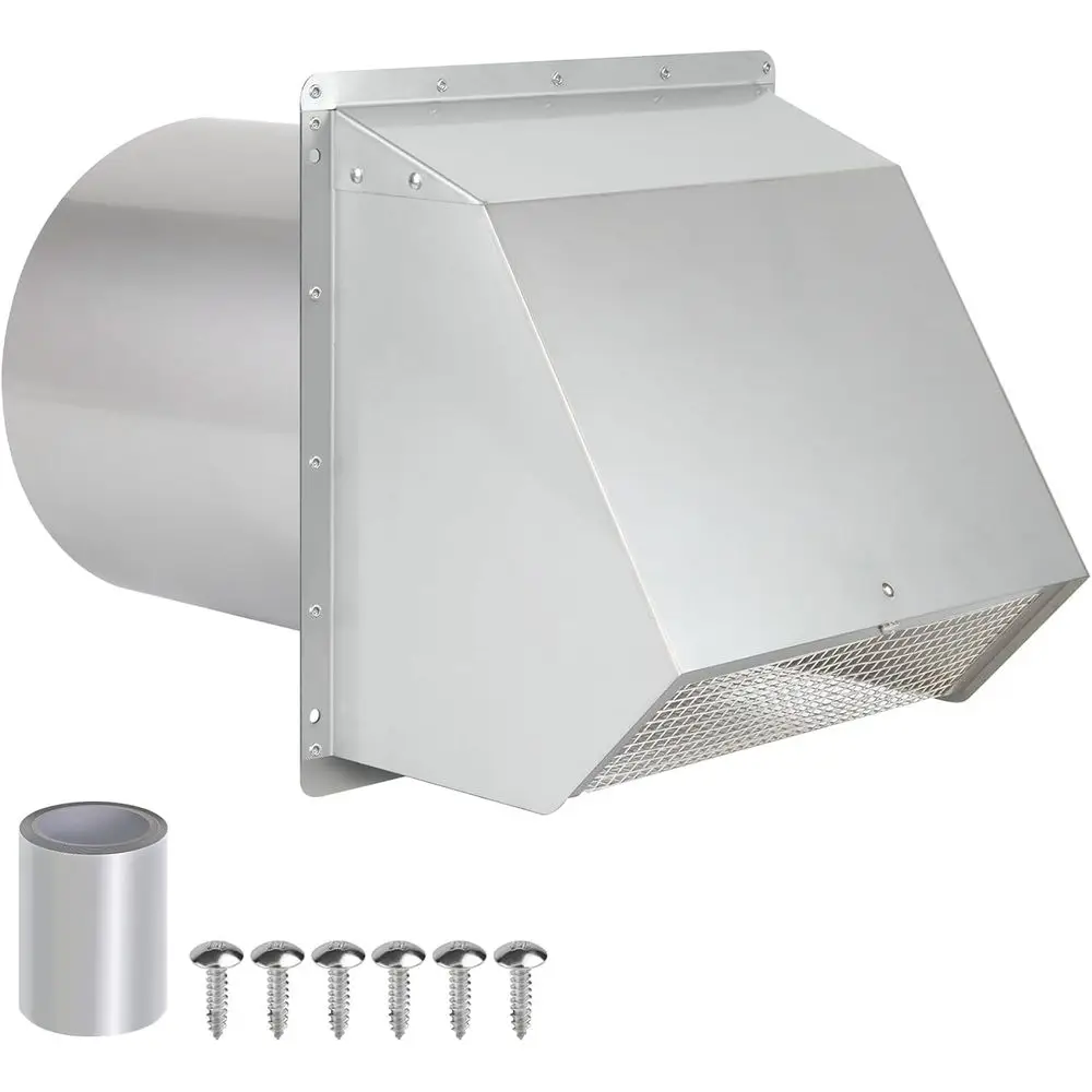 

Hooded Wall Vent with Screen and Damper, Outdoor Wall Exhaust Vent Cover Cap for Exterior HVAC Duct Industrial Facilities Kitche
