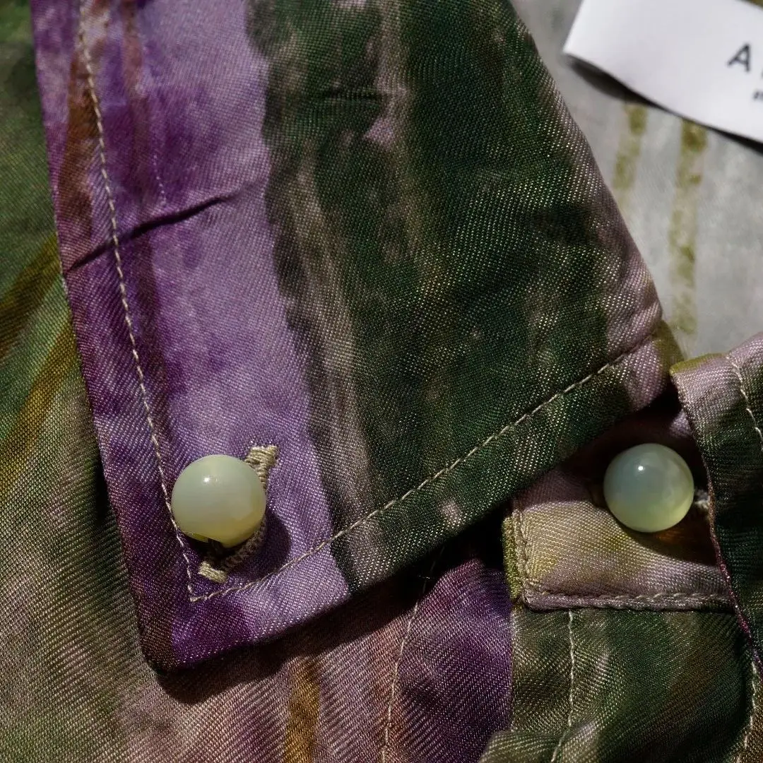 Copper-amine silk-viscose blended shirt with retro tie-dye striped design - long-sleeved shirt for men and women, suitable