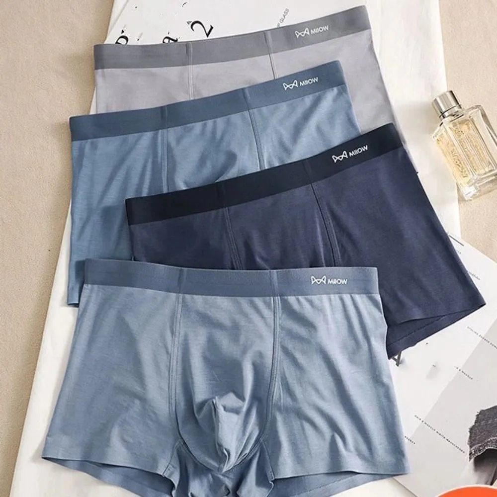 

4Pcs Breathable Modal Men's Flat Panties Mid Waist Elastic Sporty Boxers Shorts Underpants Seamless Men's Underwear Male Boys