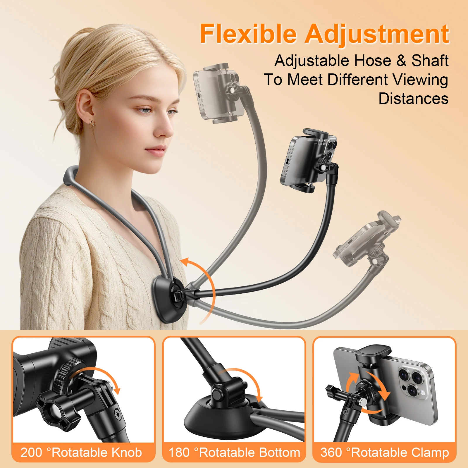 Eary Gooseneck Phone Holder For Recording Video Filming Vlog With Flexible Multi-Angle Adjustable Hands Free Lazy Clip Bracket