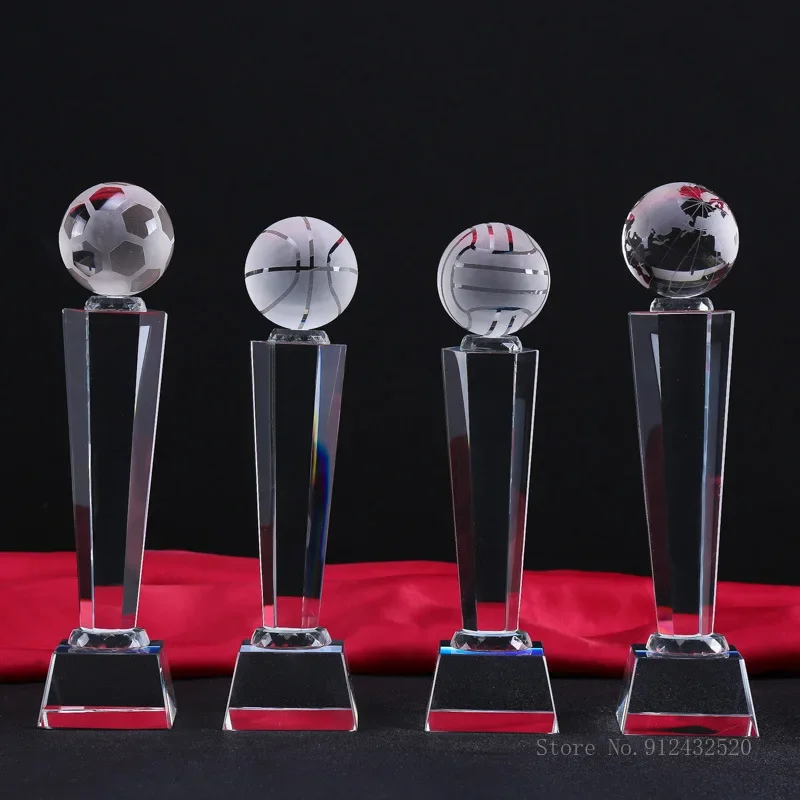 Custom Creative Crystal Trophy, Basketball, Football, Volleyball, Earth, Golf Competition, Excellent Company, Student Award, 1Pc