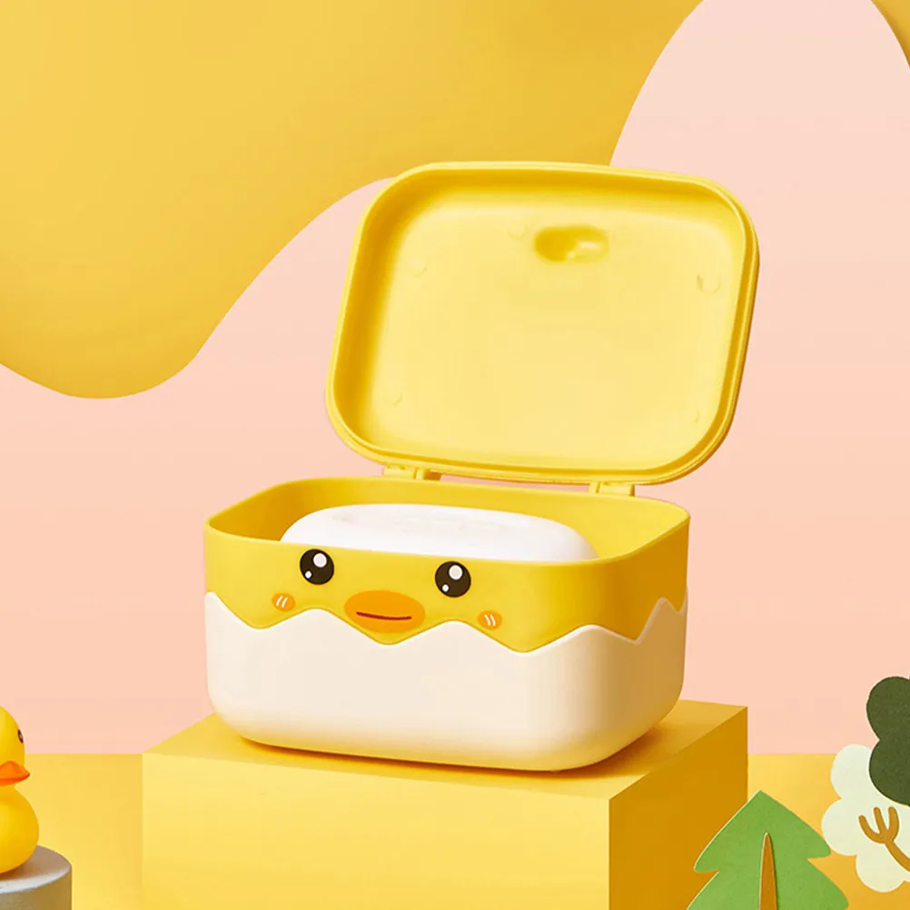 Portable Duck Shaped PP Soap Dish with Lid Draining Design No Water Accumulation Bathroom Kitchen Decorative Soap Holder Case