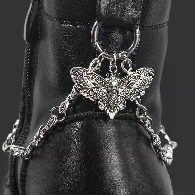 1pc Retro Detachable Skull Moth Pendant Shoe Decor Chain Easy-Release Buckle Mechanism Ideal DIY Fashion Accessory