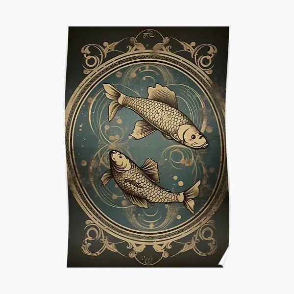 Vintage Style Pisces Zodiac Sign Art Pi  Poster Picture Print Room Vintage Mural Home Decoration Painting Modern Funny No Frame