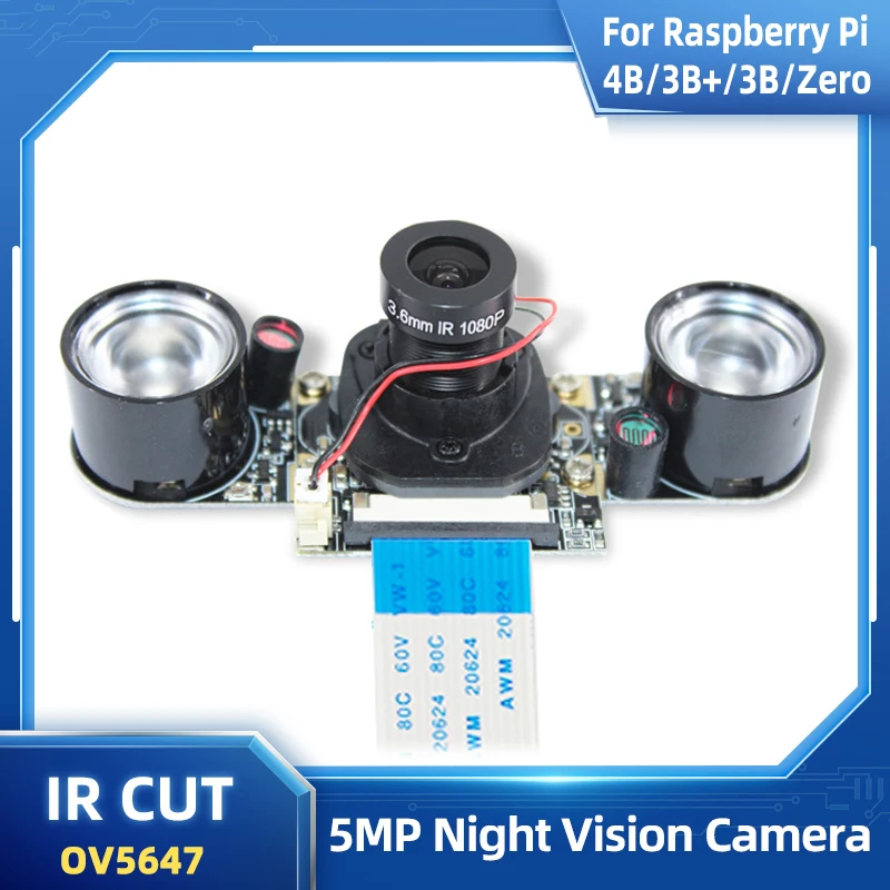 Raspberry Pi Camera Night Vision Focal Adjustable 5MP OV5647 Automatically Switch Day Night Mode for RPI 5 4B 3B+ 3B Zero W