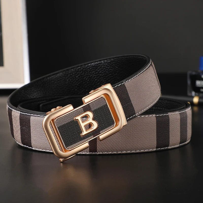 

Wide 3.4cm Automatic Metal Buckle Belt for Men Genuine Leather Waistband High Quality Luxury Brand Casual Cowskin Ceinture Homme