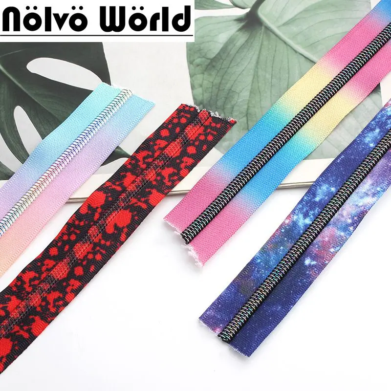 30-100 Yards 5# 32mm Colorful Starry Sky Nylon Coil Zippers for Backpack Nylon Teeth Zipper Sewing Repair Kit DIY Clothing