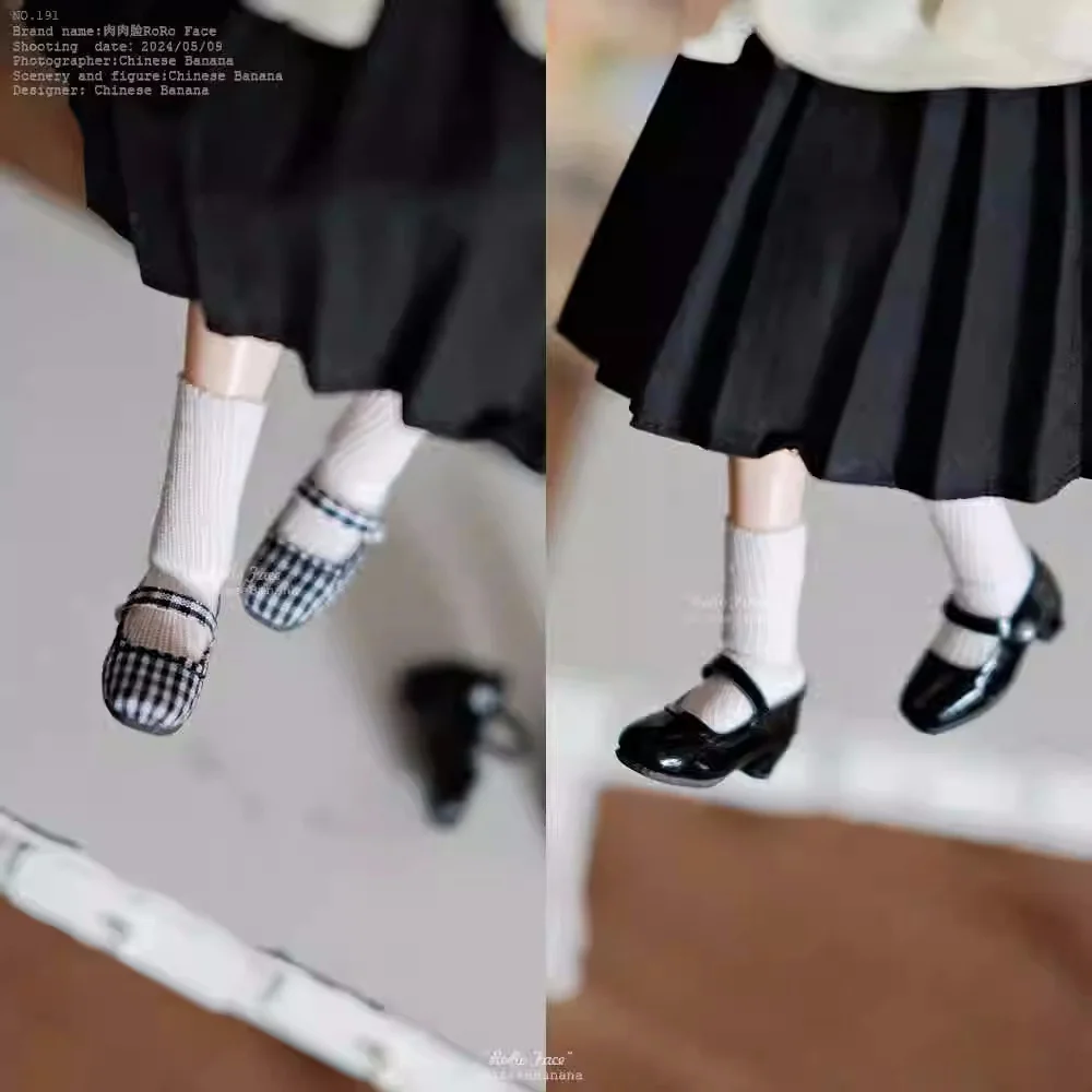 BJD doll shoes suitable for Blythe ob22 ob24 size square head low heel pearl small leather shoes 2 color into  doll accessories