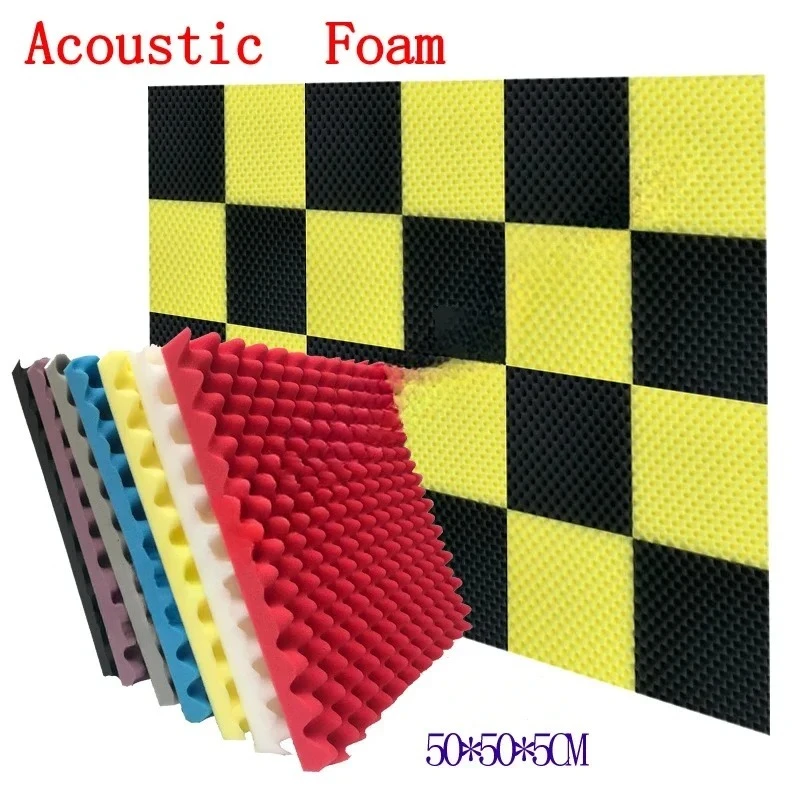 6pcs 50x50x5cm Black Acoustic Foam Panel Treatment Sound Proofing Sound Absorbing  Studio Foam Cotton Sponge Noise Reduction