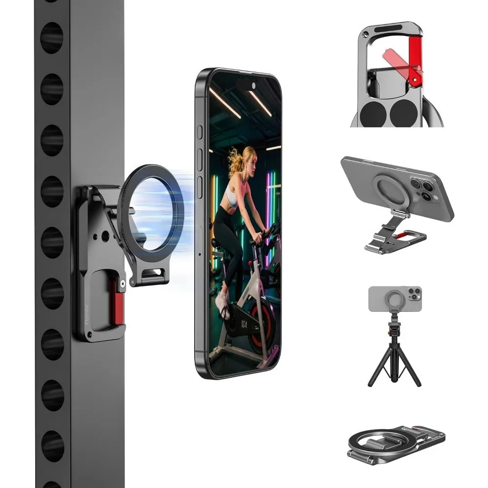 

Foldable Magnetic Phone Mount with Tripod Adapter, 1/4 Screw, Carabiner for Gym Golf Travel