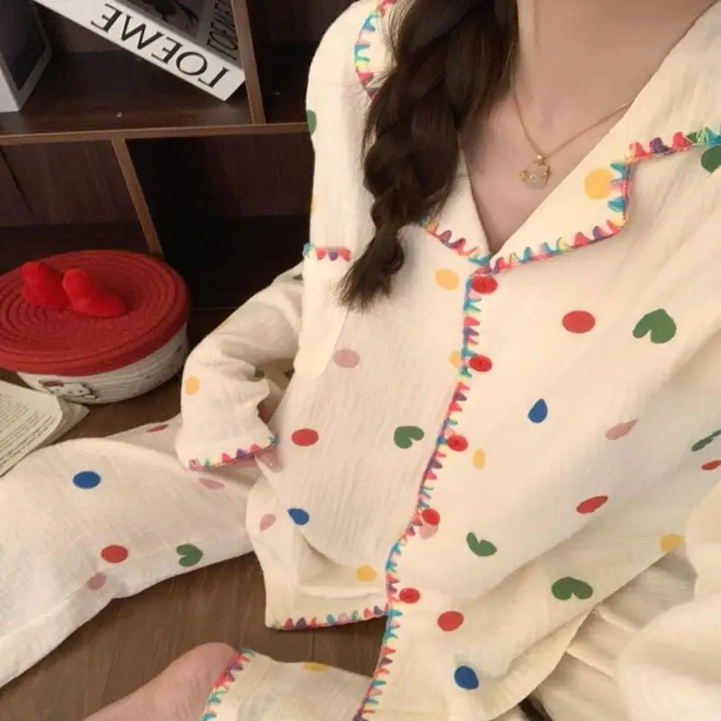 Conjunto de pijama caliente para mujer, pijamas cálidos de invierno para mujer, ropa de hogar a la moda, pijamas, conjunto de pijama lindo y suave de lunares