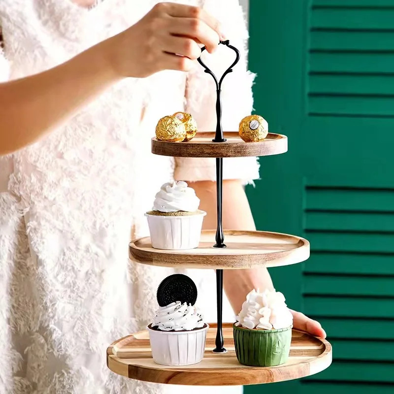 

Spot Wooden Dessert Table Snack Dim Sum Solid Wood Cake Rack Creative Cake Snack Tray Dried Fruit Tray