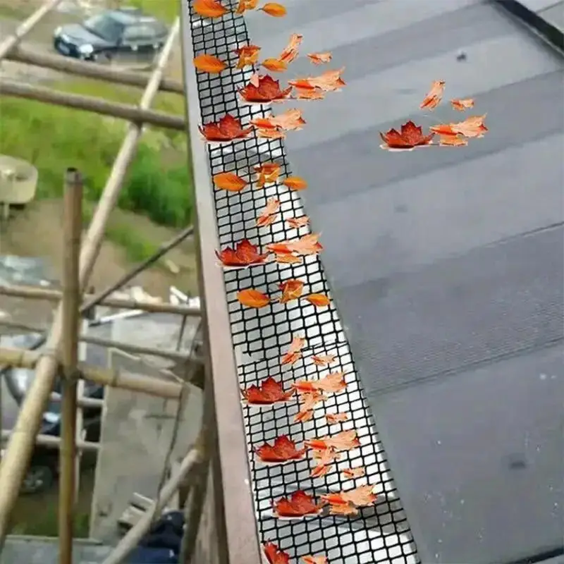 Easy Install Gutter Guard Mesh Roll With 10 Hooks Plastic Leaffilter Bird Blocker Net Anti-Blocking For Roof Gutters Downspouts