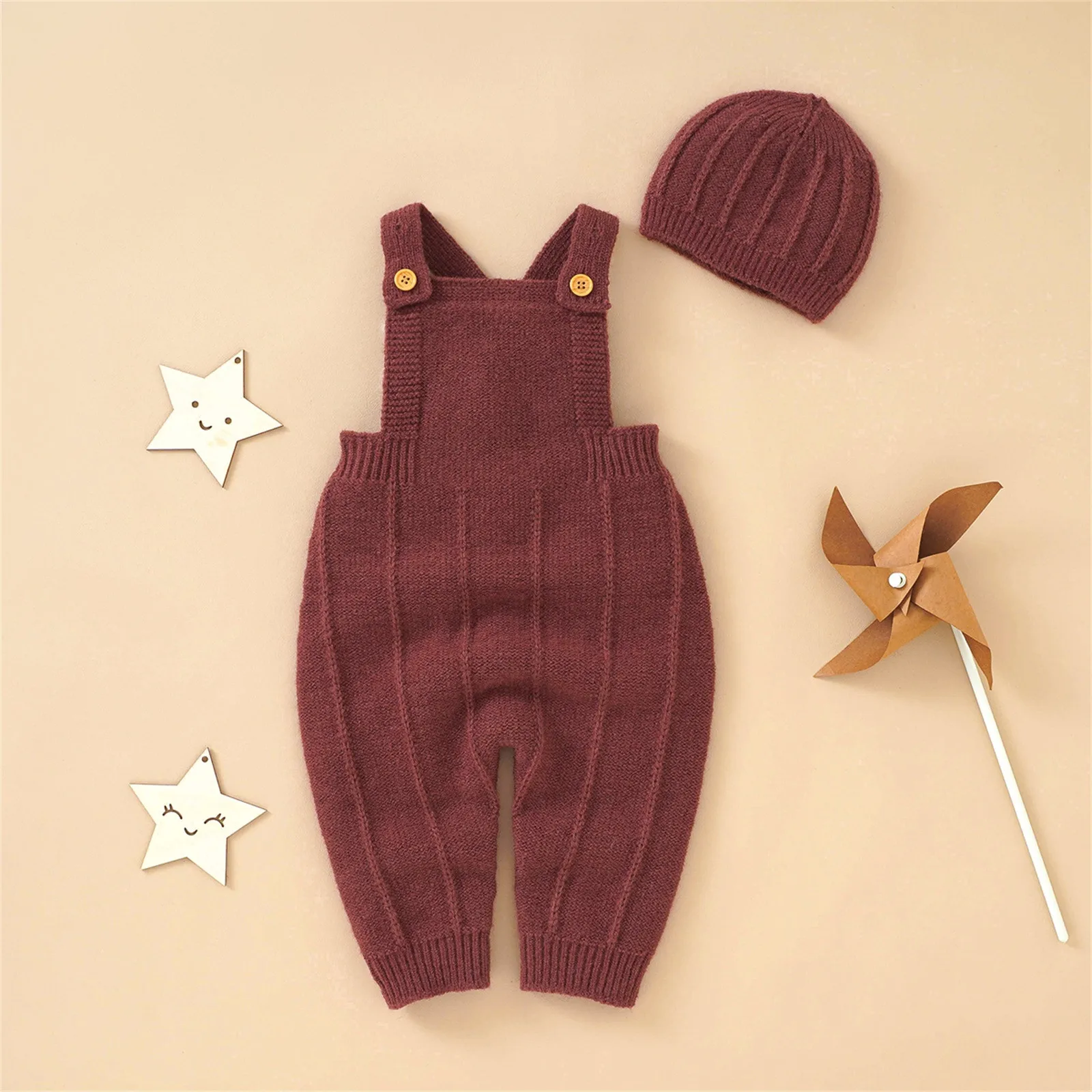 Baby Rompers Sleeveless Knitted Newborn Boys Girls Jumpsuits Hats 2pcs Outfits Sets Autumn Casual Outwear Toddler Infant Clothes