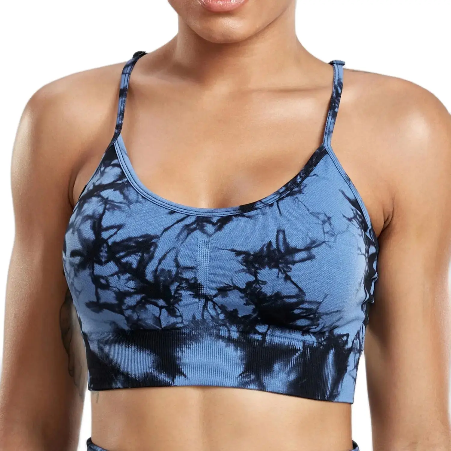 2024 Tie Dyed Sports Bra Damski biustonosz fitness z poduszkami na klatkę piersiową Elastyczny podkoszulek treningowy Slim Fit Sportowy podkoszulek