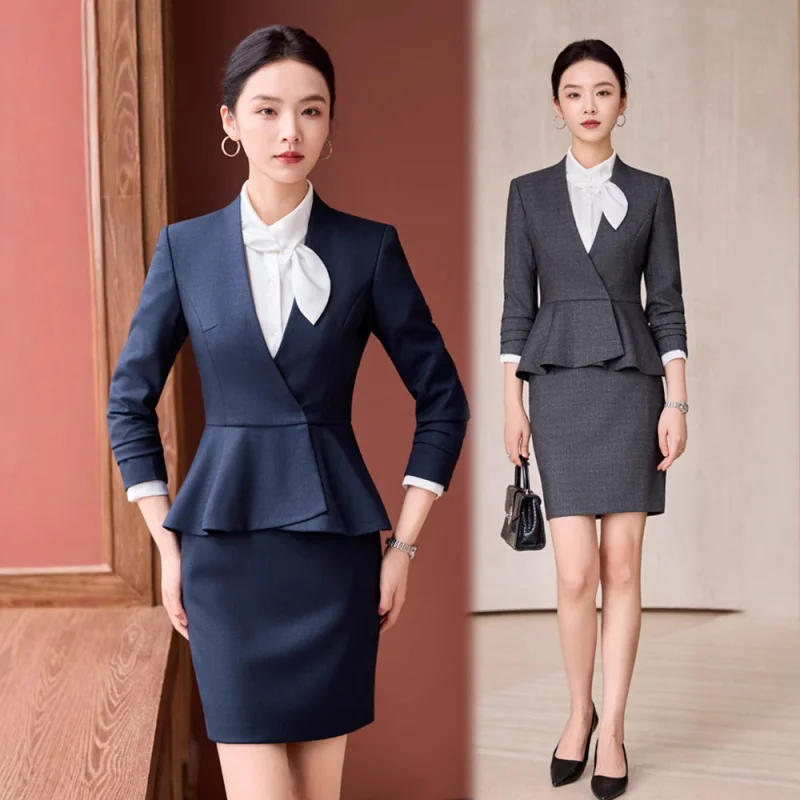 

Деловой осенне-зимний менеджер, стойка регистрации, отель, спецодежда, костюм, профессиональный комплект, женский новый стиль, блейзер, платье, женское платье для поездок на работу