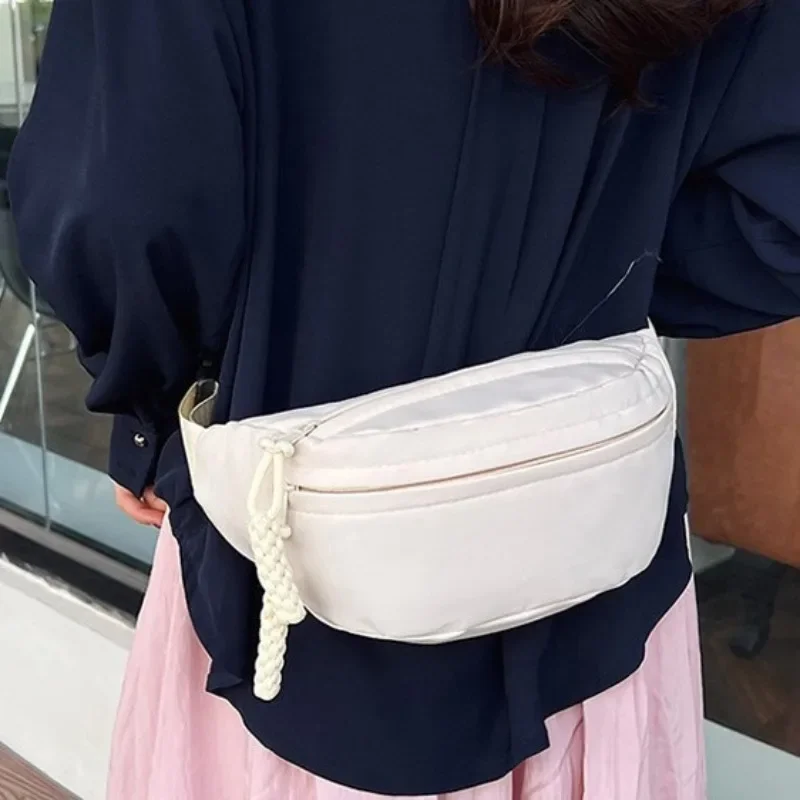 Solid Color Crossbody Chest Bag Women Nylon Portable Work Waist Bag Simple Change Storage Unisex Chest Bag