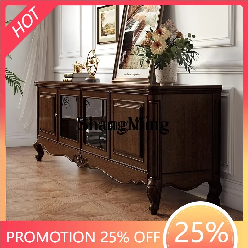 

SM all-solid wood TV cabinet retro rural small apartment living room floor cabinet household light luxury simple floor locker