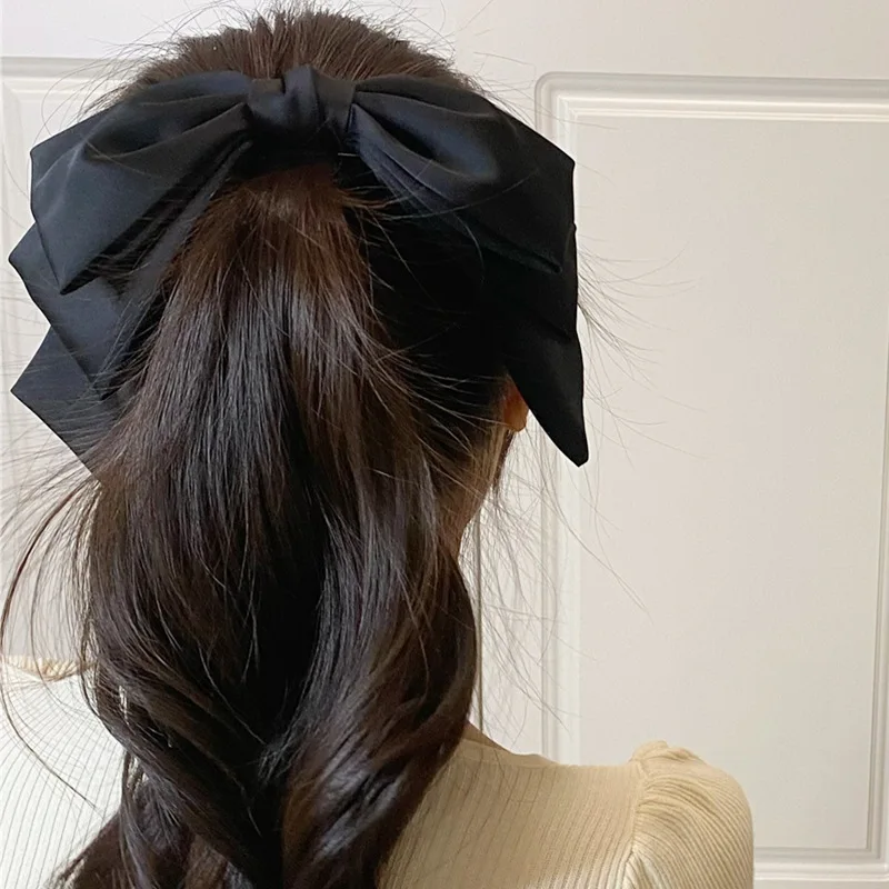 New Fashion Satin Girls Sweet Big Bow Hairpins Popular Hair Clip Women Sweet Three-Layer Bow Hair Clip Hair Accessories