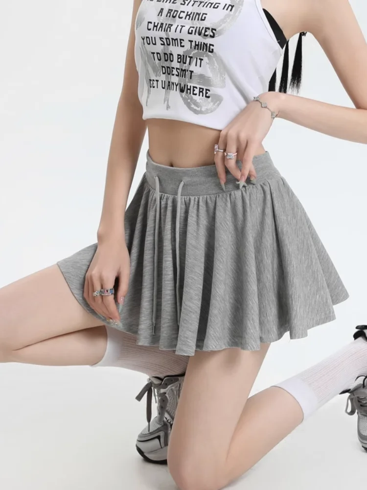 Dance Sport Casual Loose Mini Skirt Drawstring Preppy Summer Elastic Waist Yoga Breathable Running Skirts A-line Slim Skirt