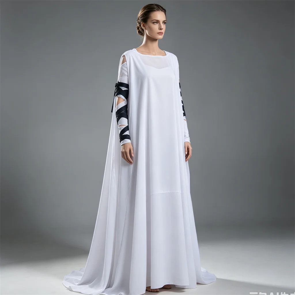 Disfraz de Halloween de la Novia de Frankenstein, Elizabeth, Vestido Largo Blanco de Monstruo de Película de Terror Clásica, con Aberturas y Vendajes