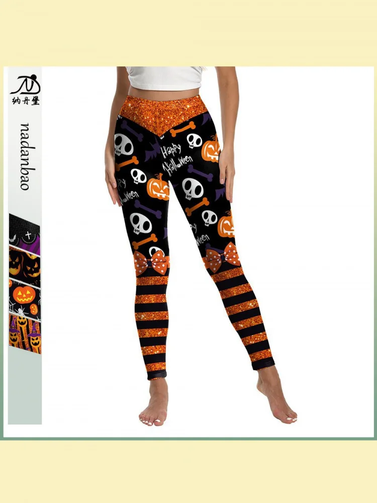 

New loween Skull Print Yoga Pants Tight Fit Sports Butt Lifting Pants Women's Faionable Casual Trousers
