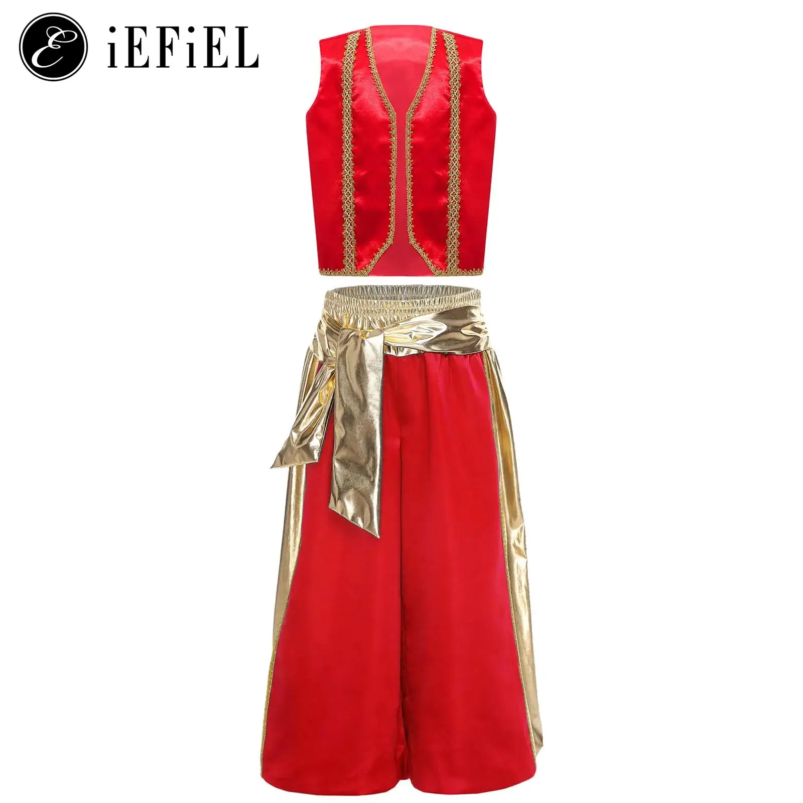 

Boys Arabian Prince Street Rats Halloween Cosplay Costume Open Front Waistcoat with Harem Pants School Festival Show 2 Pcs Sets