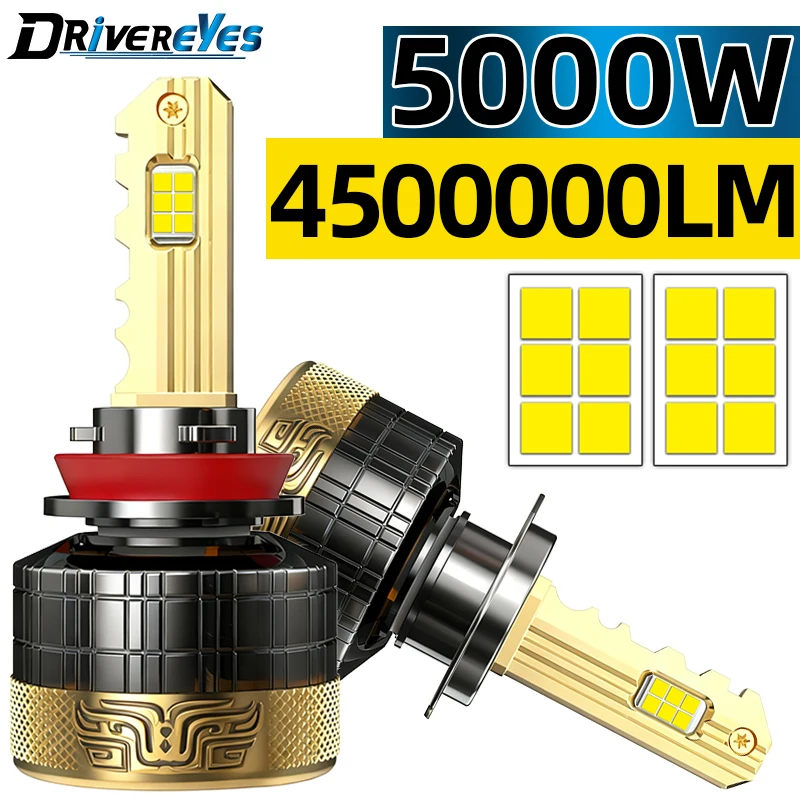 5000 واط 4500000LM H4 LED العلوي CSP رقائق H7 H1 H8 H9 H11 9005 9006 HB3 HB4 9012 HIR2 السيارات الضباب مصباح Canbus أنبوب النحاس للعدسة #1