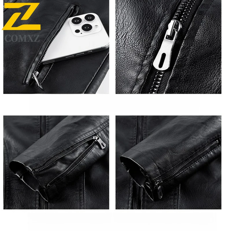 COMXZ Plus Size Mens Leather Jacket Classics Turndown Collar Adventure Windproof Leather Coat Fashion Leisure Work Autumn Wear​