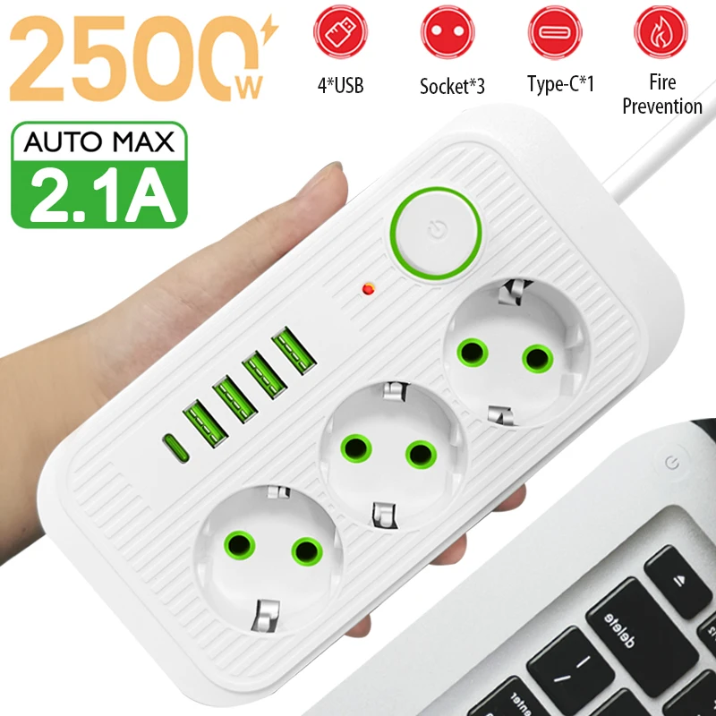 F06 F09 Wtyczka EU Gniazdo AC Smart Power Strip Multiprise Przedłużacz Gniazdo elektryczne Filtr sieciowy z 4 portami USB 1 typu C 1 PD