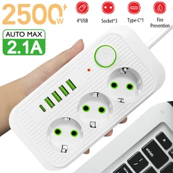 F06 F09 Wtyczka EU Gniazdo AC Smart Power Strip Multiprise Przedłużacz Gniazdo elektryczne Filtr sieciowy z 4 portami USB 1 typu C 1 PD