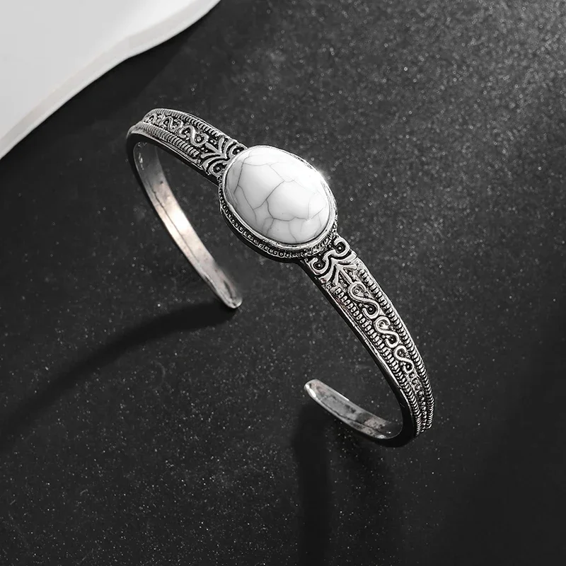 Vintage Blue Amber Stone Open Adjustable Bracelet for Men Women Fashion Cuff Bracelet Casual Jewelry Gift