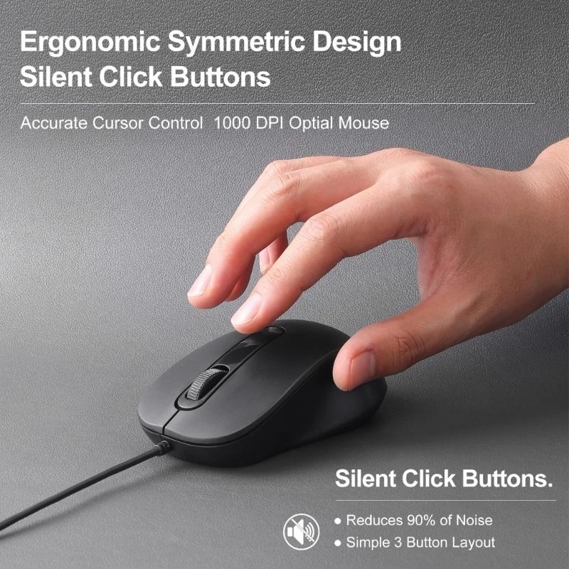 Type-C Wired Mouse Silent Portable Tablet Notebook Office Optical Mouse Ergonomic Design For PC Android IOS