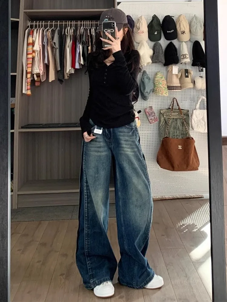 Ladies Jeans Gothic Clothes High Fashion Trend Popular Female Denim Hot Sense Series Solid Color All Match Long Classic Autumn