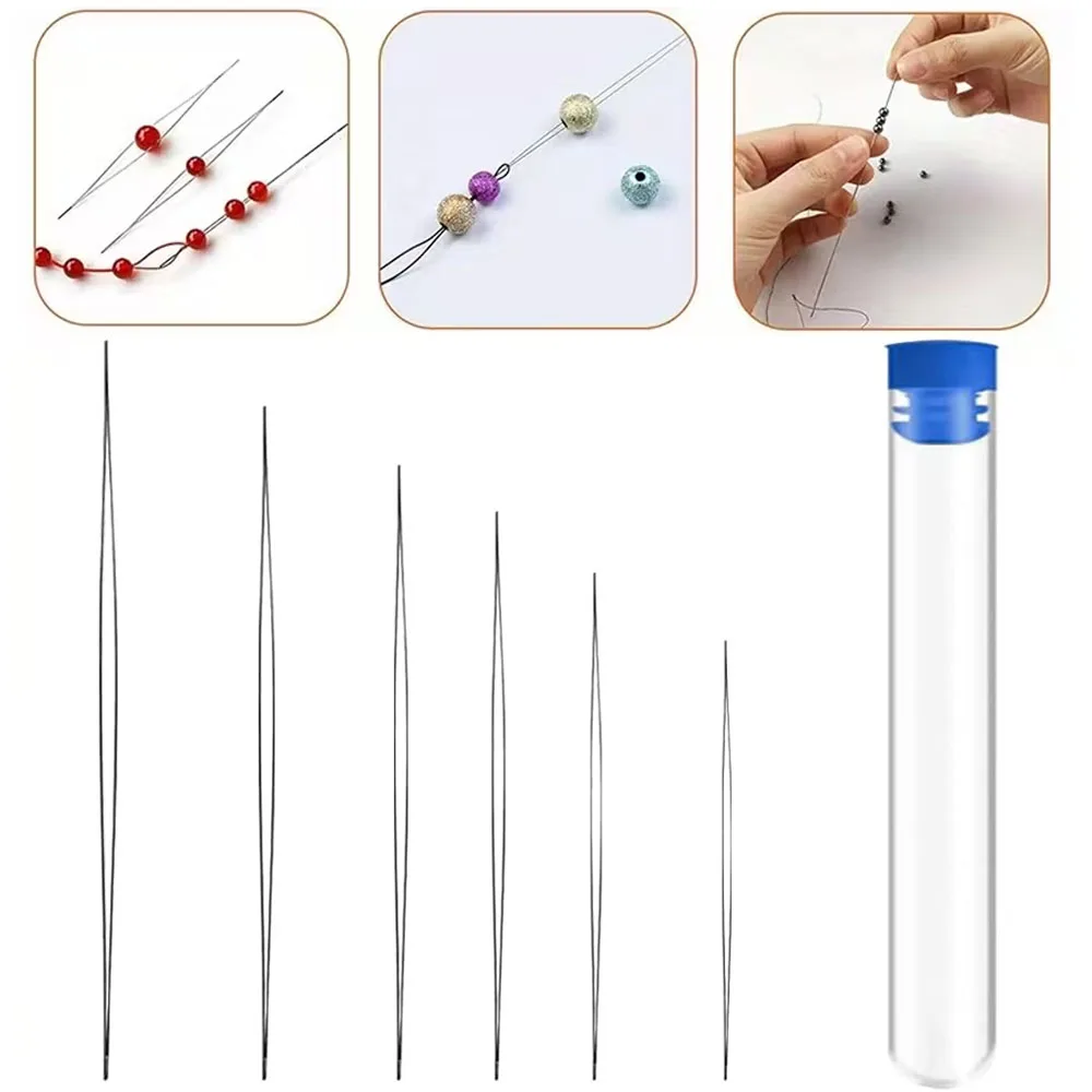 Bead Needle, 6 Pieces Beading Needles, Stainless Steel Sewing Needles, Big Eye Beading Needles, for Craft and Jewellery Making,