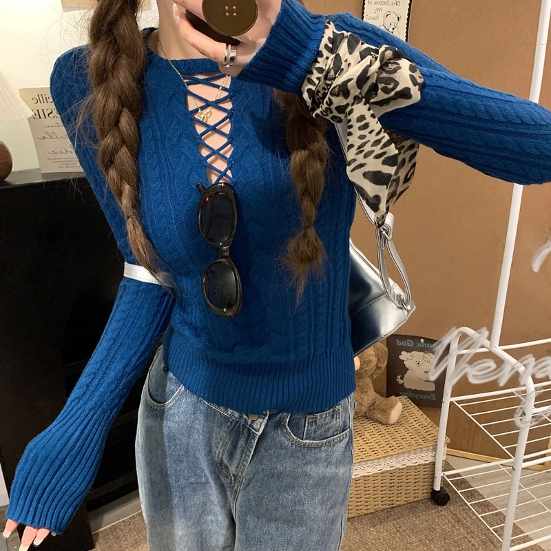 

Осенний сексуальный ажурный свитер с длинными рукавами, зимний облегающий однотонный вязаный низ, топы в корейском стиле, элегантный трикотаж