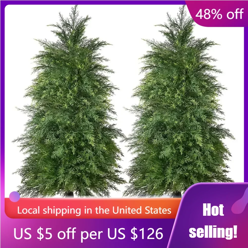 

2 Pack 4ft Artificial Cedar Topiary Trees for Outdoor Front Porch Décor, UV Rated Fake Potted Plants for Indoor and Outdoor Use