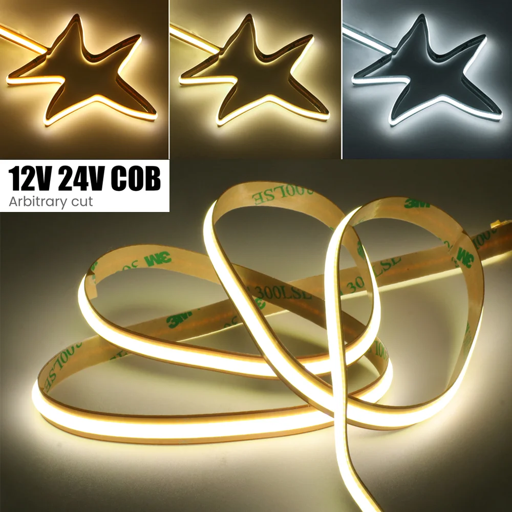 

8MM COB Led Strip Light 12V 24V 720LEDs/m High Density Flexible LED Tape Ribbon for Room Kitchen Lighting 3000K-6000K