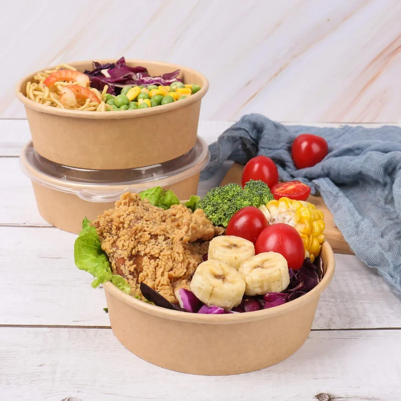 Customized productBiodegradable White Kraft Paper Salad Bowls Food Packing Containers With lid